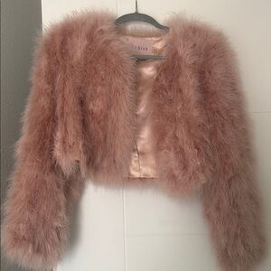 Pink Teddy Jacket with Fluffy Texture and Open Front